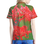 Red Japanese Amaryllis Print Women's Polo Shirt