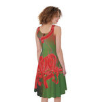 Red Japanese Amaryllis Print Women's Sleeveless Dress