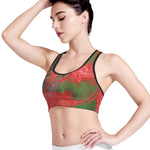 Red Japanese Amaryllis Print Women's Sports Bra