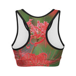 Red Japanese Amaryllis Print Women's Sports Bra