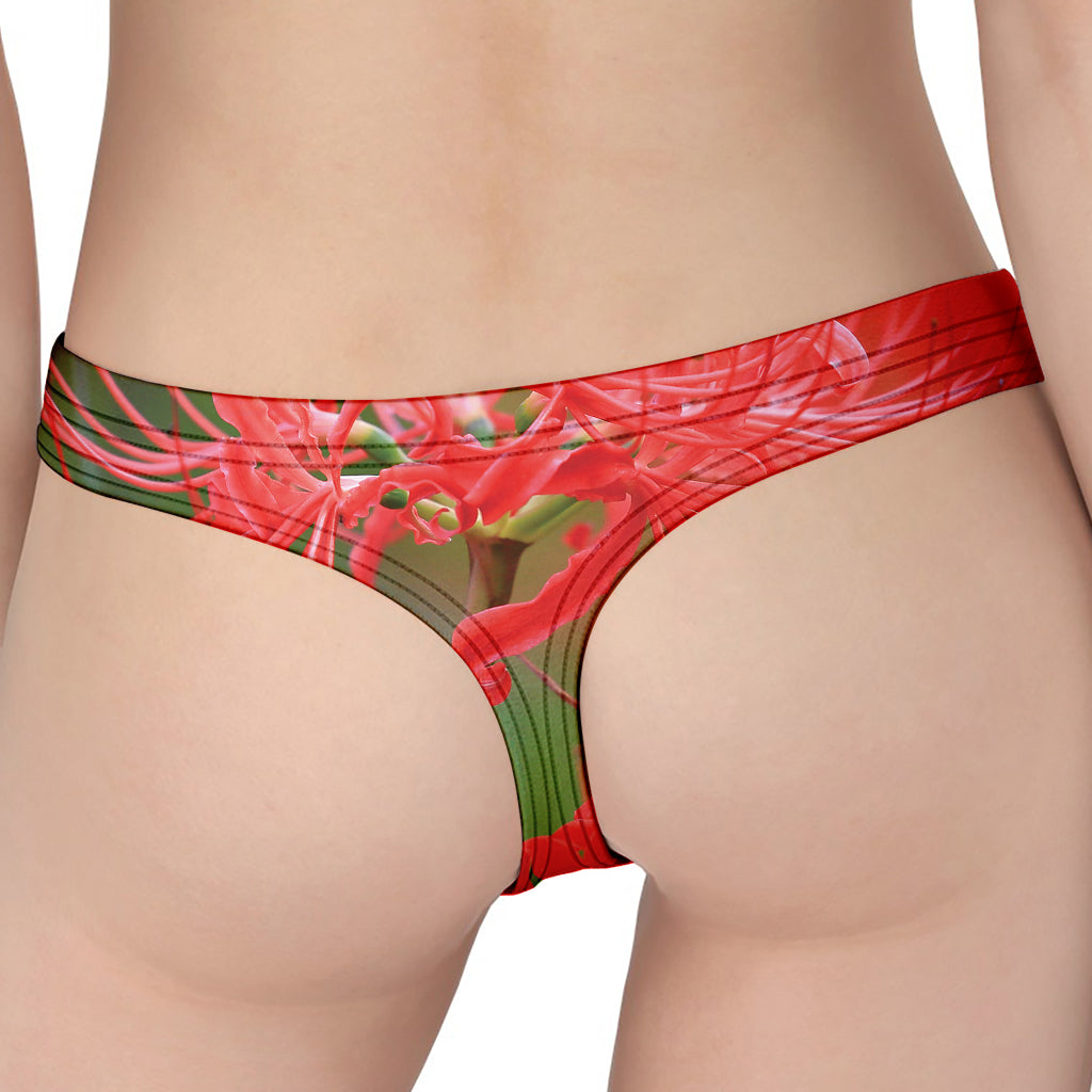 Red Japanese Amaryllis Print Women's Thong