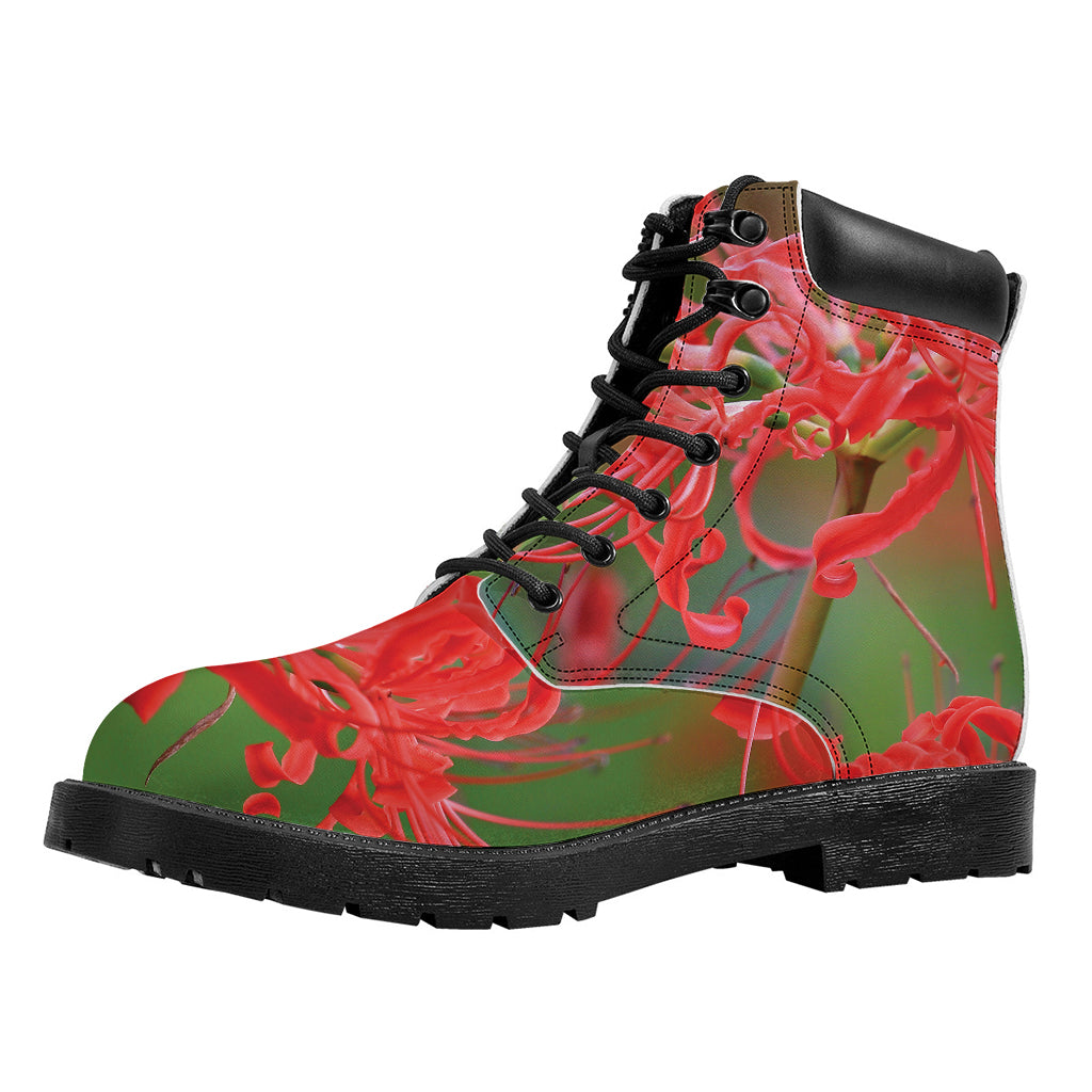 Red Japanese Amaryllis Print Work Boots