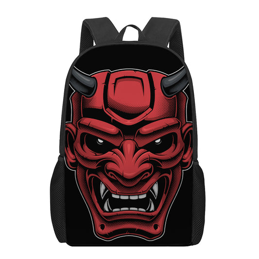 Red Japanese Demon Mask Print 17 Inch Backpack