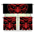 Red Japanese Demon Mask Print 3 Piece Kitchen Curtains