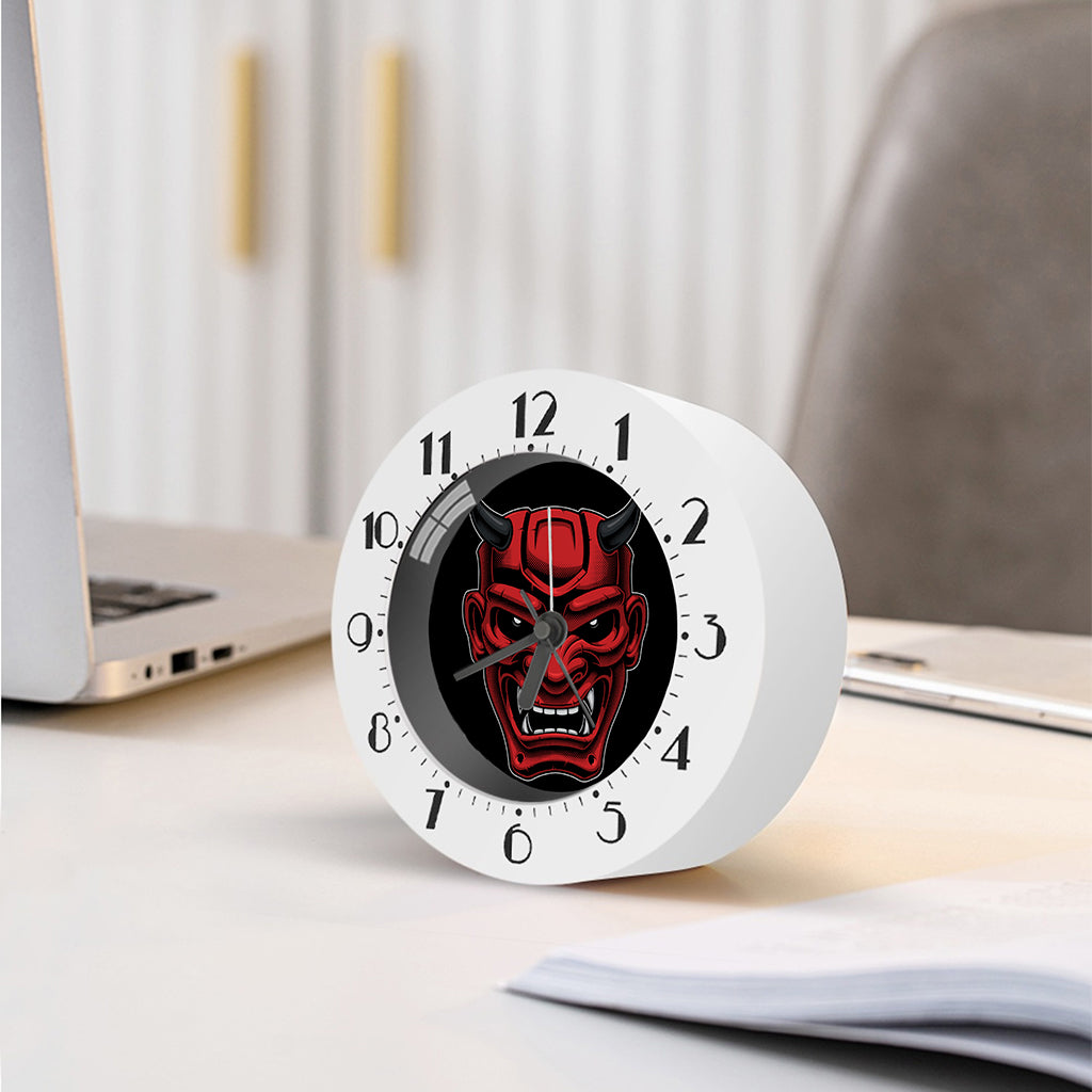 Red Japanese Demon Mask Print Alarm Clock