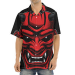 Red Japanese Demon Mask Print Aloha Shirt