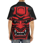 Red Japanese Demon Mask Print Aloha Shirt