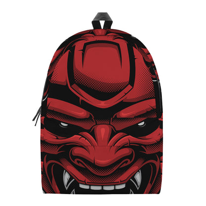 Red Japanese Demon Mask Print Backpack