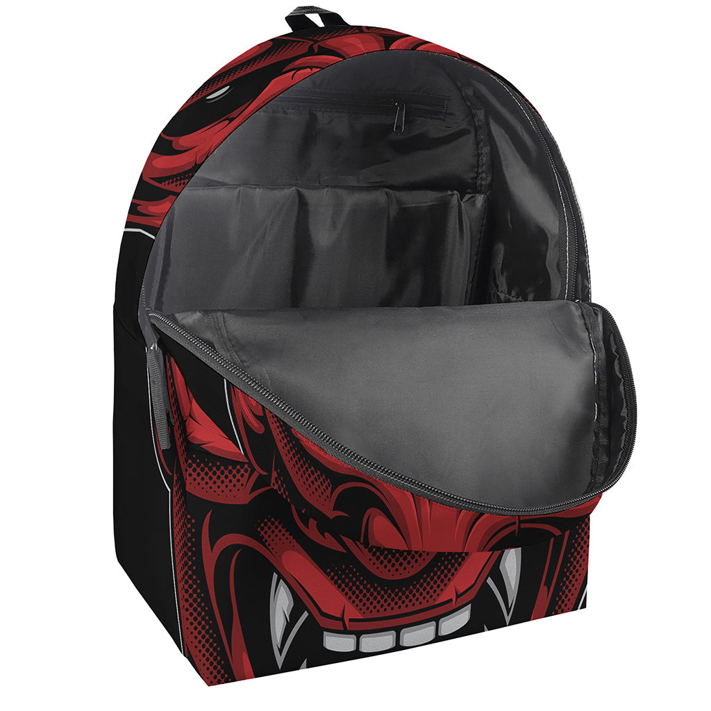 Red Japanese Demon Mask Print Backpack