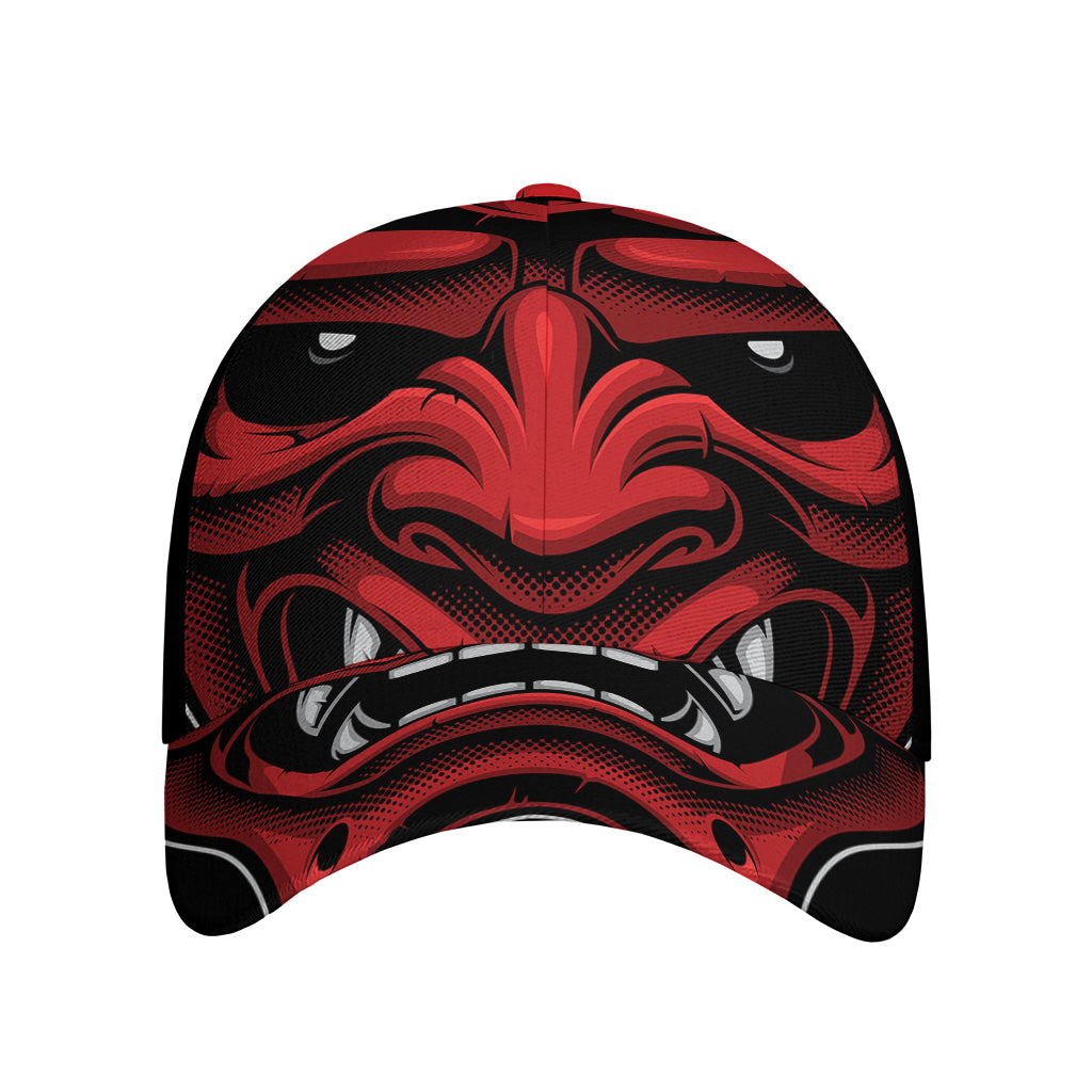 Red Japanese Demon Mask Print Baseball Cap