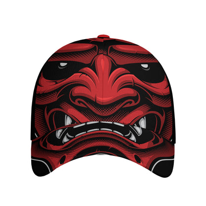 Red Japanese Demon Mask Print Baseball Cap