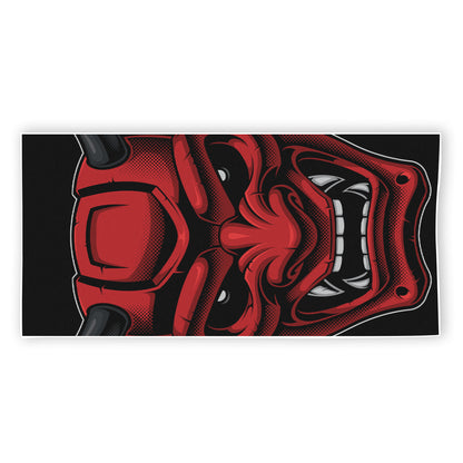 Red Japanese Demon Mask Print Beach Towel