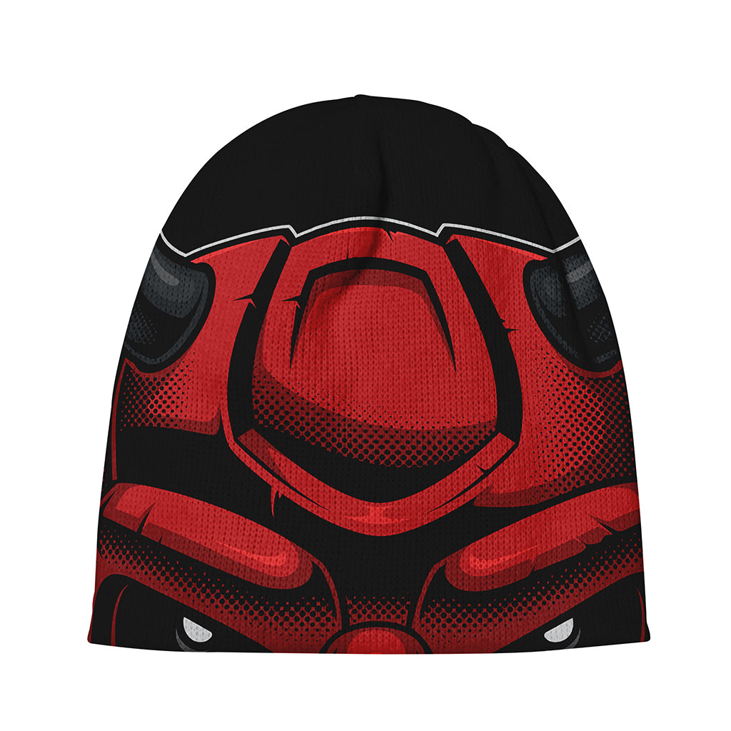 Red Japanese Demon Mask Print Beanie