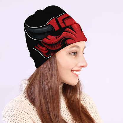 Red Japanese Demon Mask Print Beanie