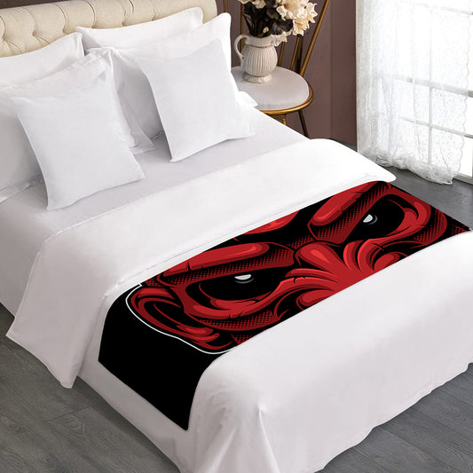 Red Japanese Demon Mask Print Bed Runner