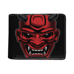 Red Japanese Demon Mask Print Bifold Wallet