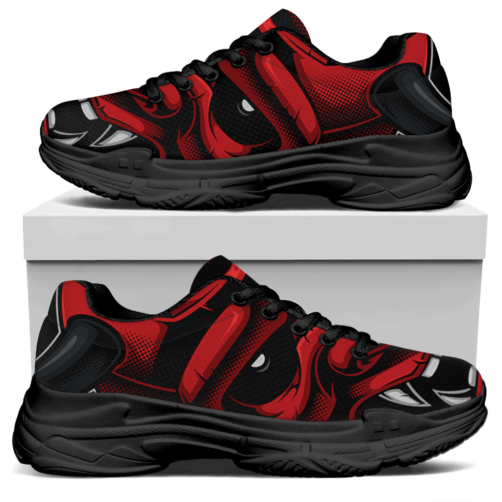 Red Japanese Demon Mask Print Black Chunky Shoes