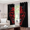 Red Japanese Demon Mask Print Dimout Grommet Curtains