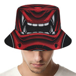Red Japanese Demon Mask Print Bucket Hat