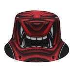 Red Japanese Demon Mask Print Bucket Hat