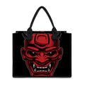 Red Japanese Demon Mask Print Canvas Tote Bag