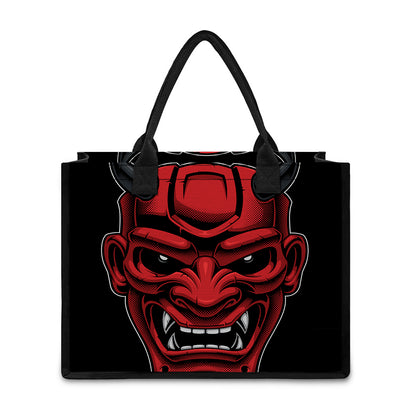 Red Japanese Demon Mask Print Canvas Tote Bag