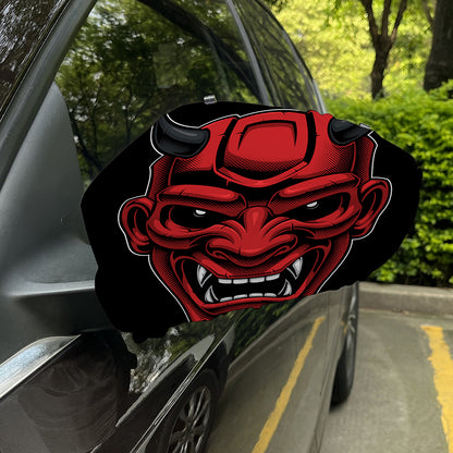 Red Japanese Demon Mask Print Car Side Mirror Covers