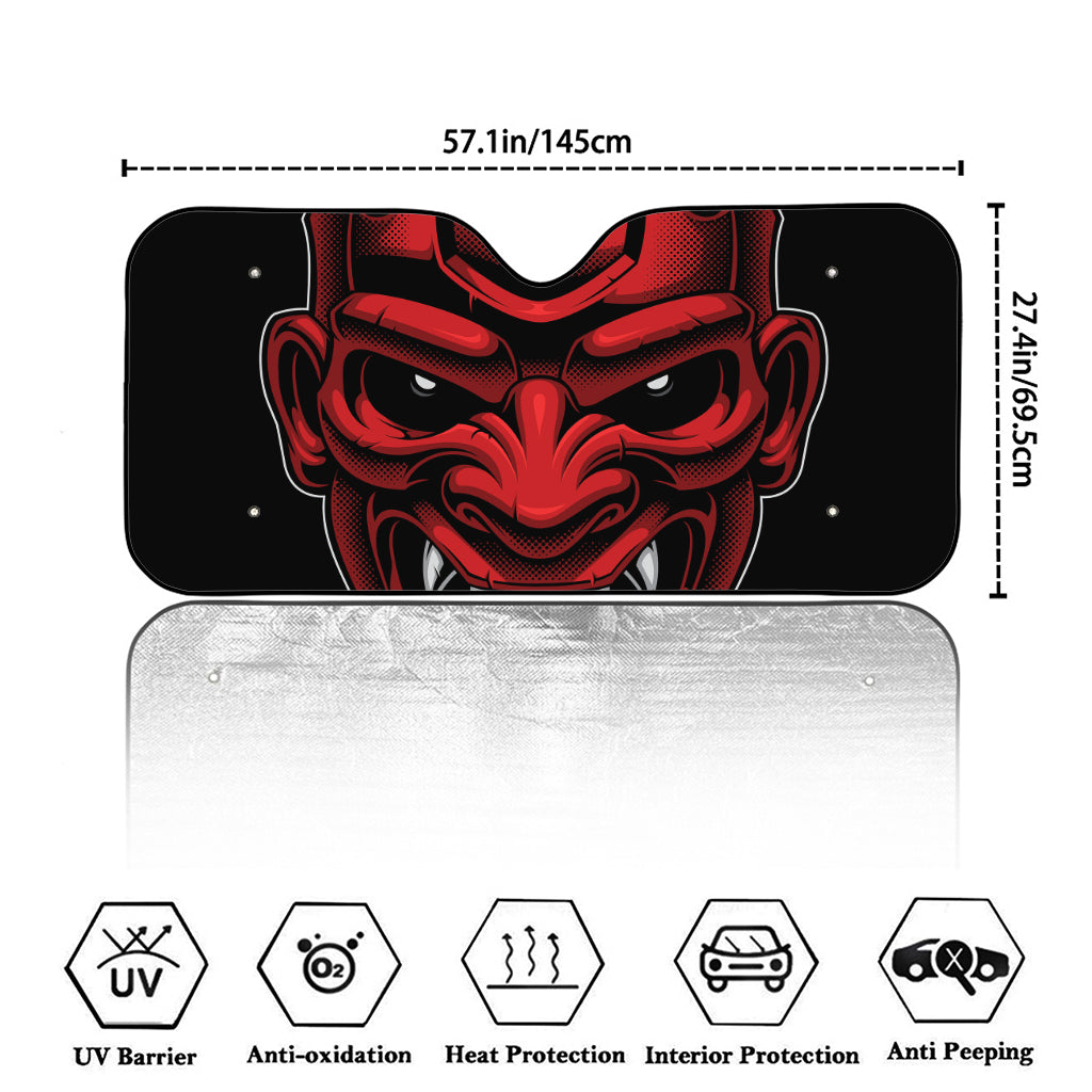 Red Japanese Demon Mask Print Car Windshield Sun Shade