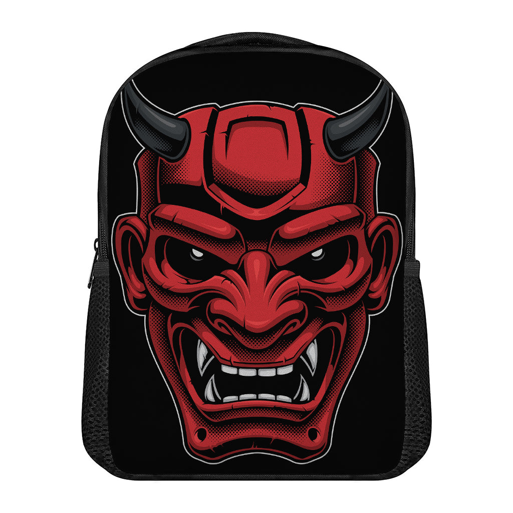 Red Japanese Demon Mask Print Casual Backpack