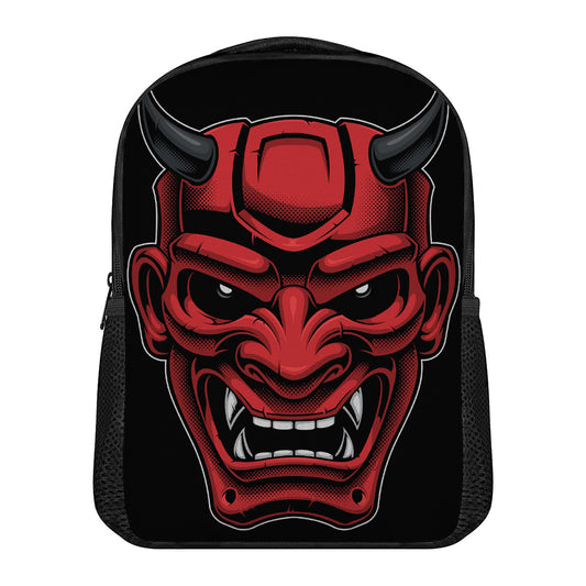 Red Japanese Demon Mask Print Casual Backpack
