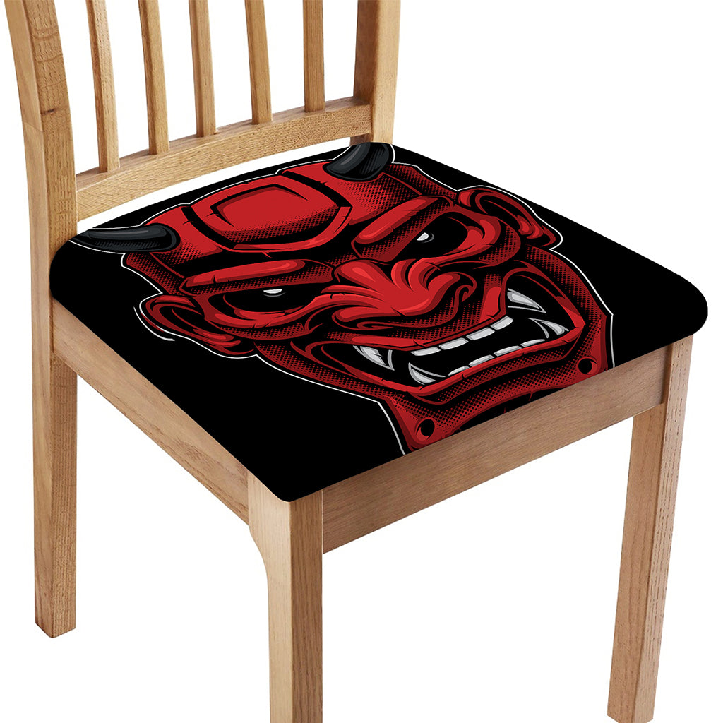 Red Japanese Demon Mask Print Chair Cushion Cover