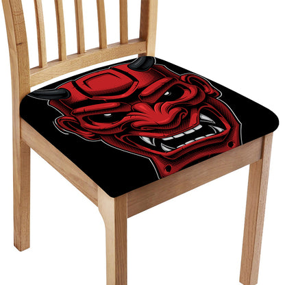 Red Japanese Demon Mask Print Chair Cushion Cover