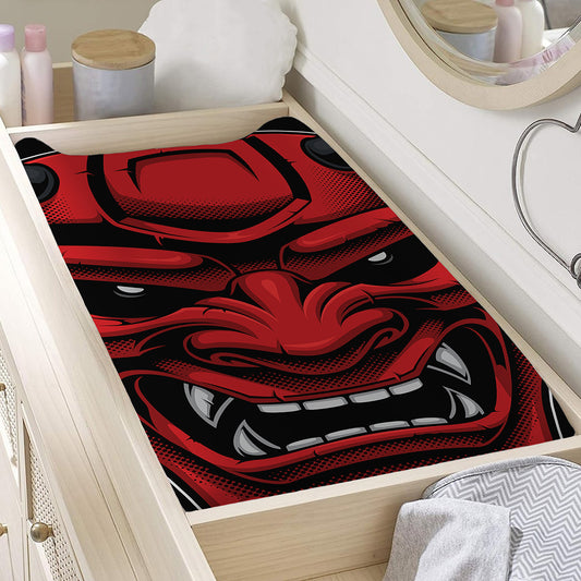 Red Japanese Demon Mask Print Changing Pad Cover