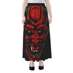 Red Japanese Demon Mask Print Chiffon Maxi Skirt
