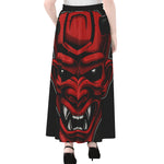 Red Japanese Demon Mask Print Chiffon Maxi Skirt