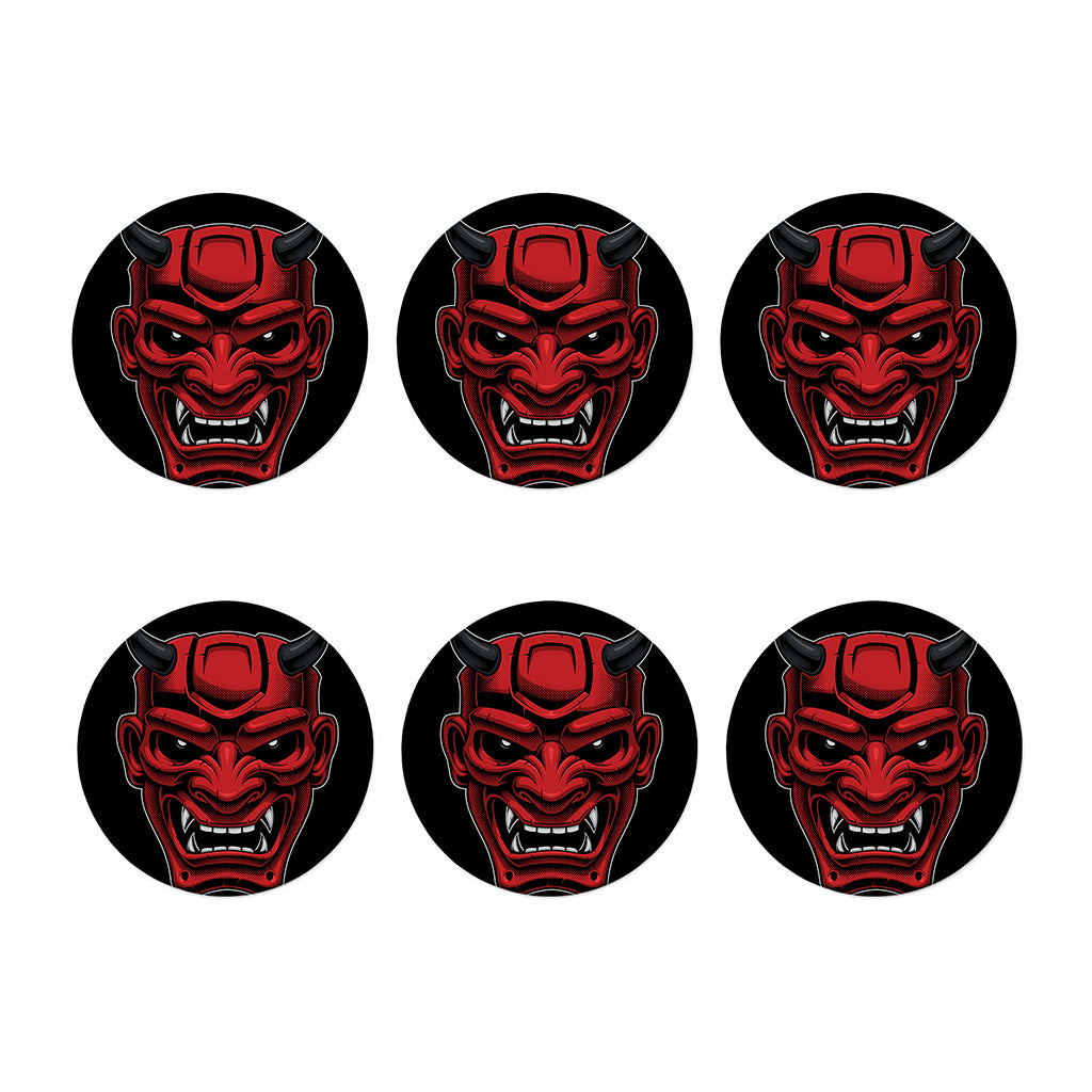 Red Japanese Demon Mask Print Coaster Set