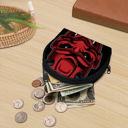 Red Japanese Demon Mask Print Coin Purse