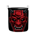 Red Japanese Demon Mask Print Collapsible Laundry Basket