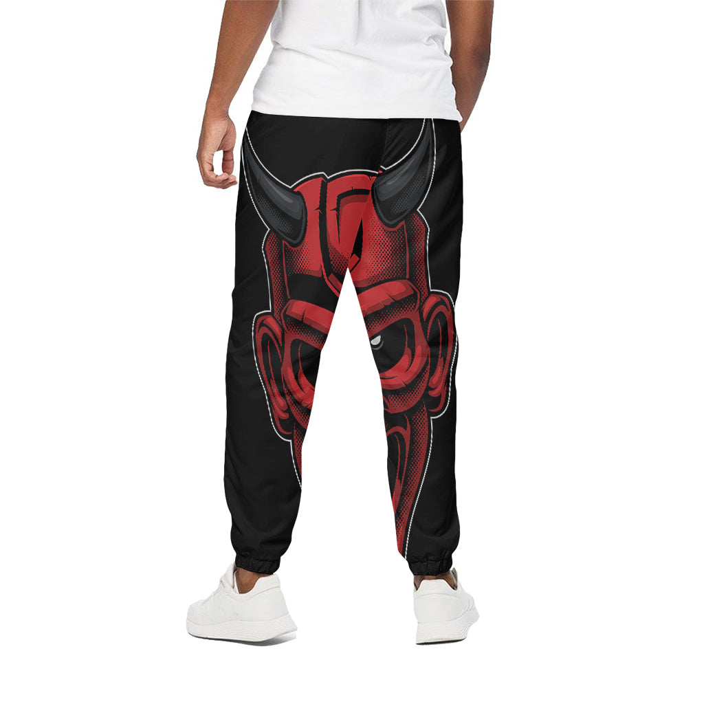 Red Japanese Demon Mask Print Cotton Pants