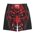 Red Japanese Demon Mask Print Cotton Shorts