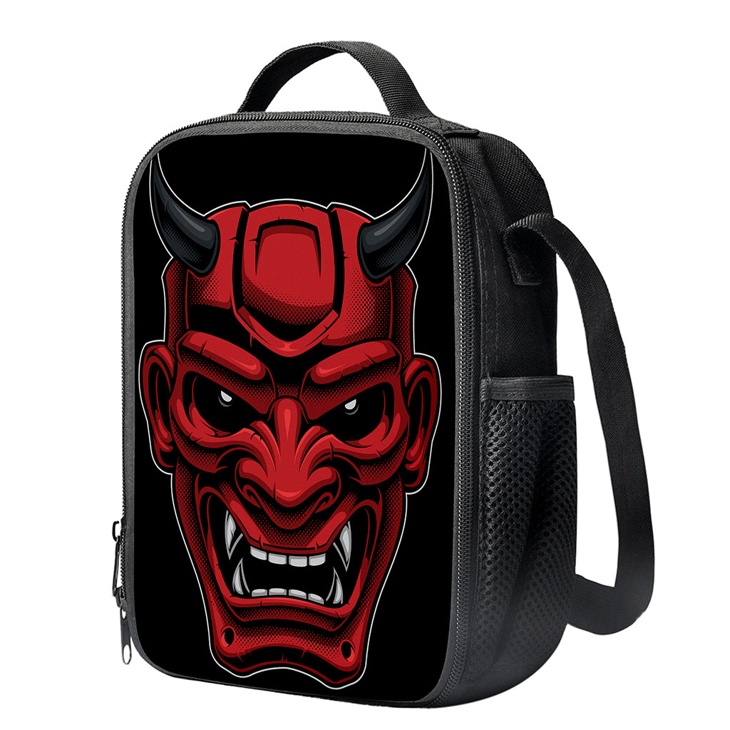 Red Japanese Demon Mask Print Crossbody Lunch Bag