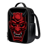 Red Japanese Demon Mask Print Crossbody Lunch Bag