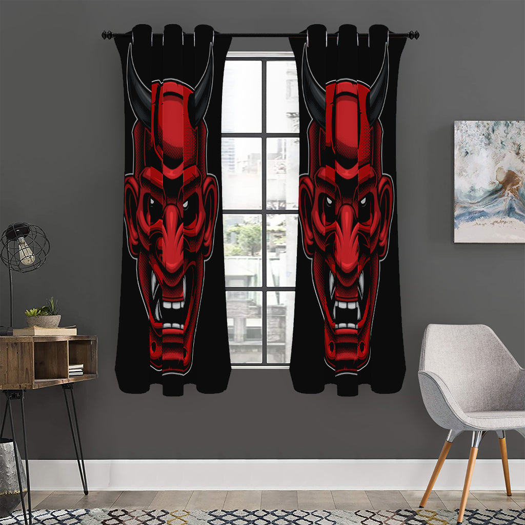 Red Japanese Demon Mask Print Curtain