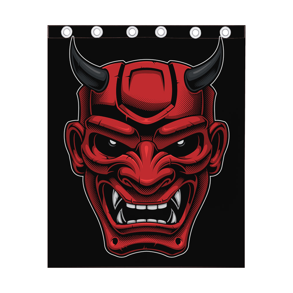 Red Japanese Demon Mask Print Curtain
