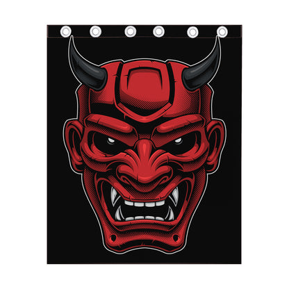 Red Japanese Demon Mask Print Curtain