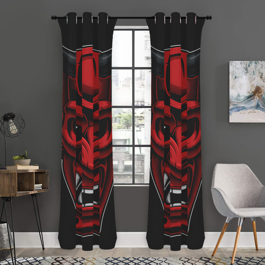 Red Japanese Demon Mask Print Curtain