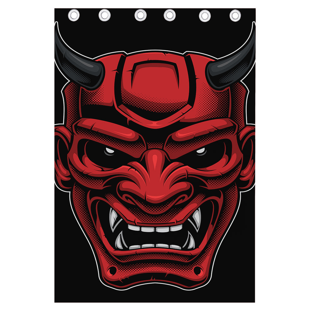 Red Japanese Demon Mask Print Curtain