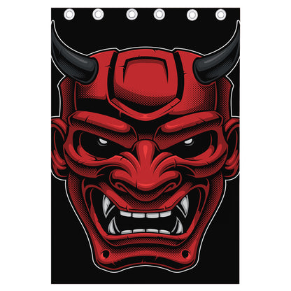 Red Japanese Demon Mask Print Curtain