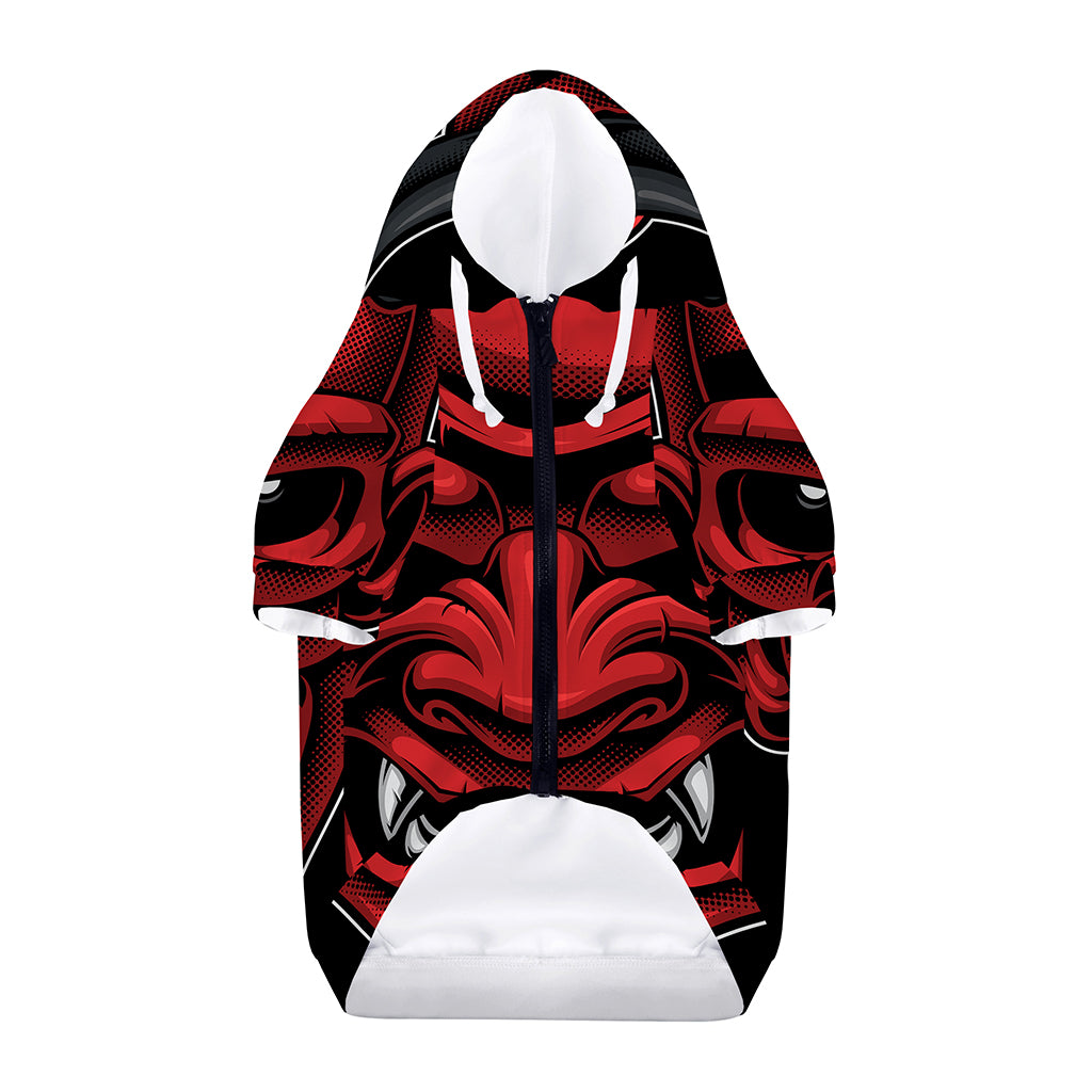 Red Japanese Demon Mask Print Dog Zip Up Hoodie