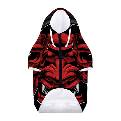 Red Japanese Demon Mask Print Dog Zip Up Hoodie